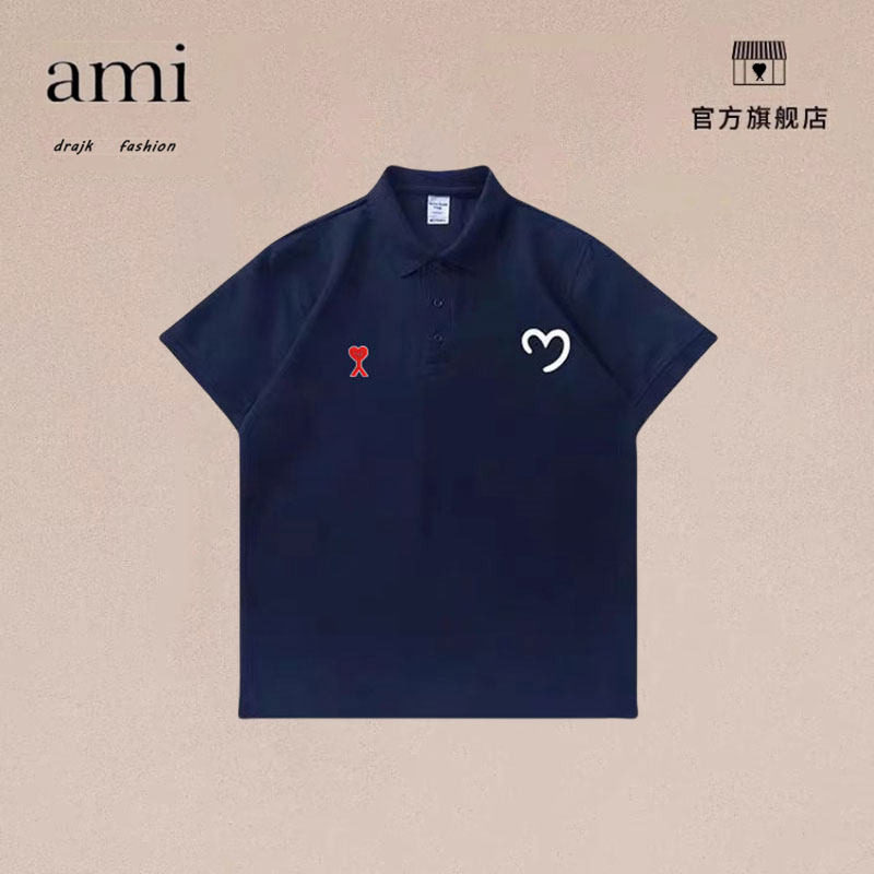 正品AMI DRAJK翻领正肩Polo衫短袖美式宽松情侣装显瘦t恤男士上衣