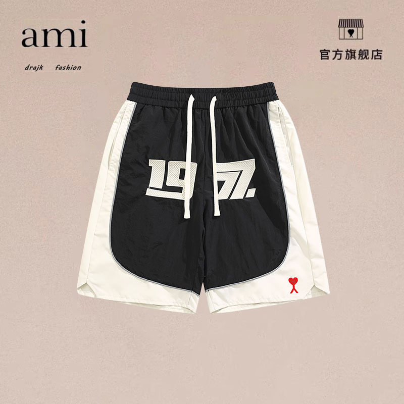正品AMI DRAJK刺绣拼色速干短裤休闲百搭运动风训练跑步健身球裤