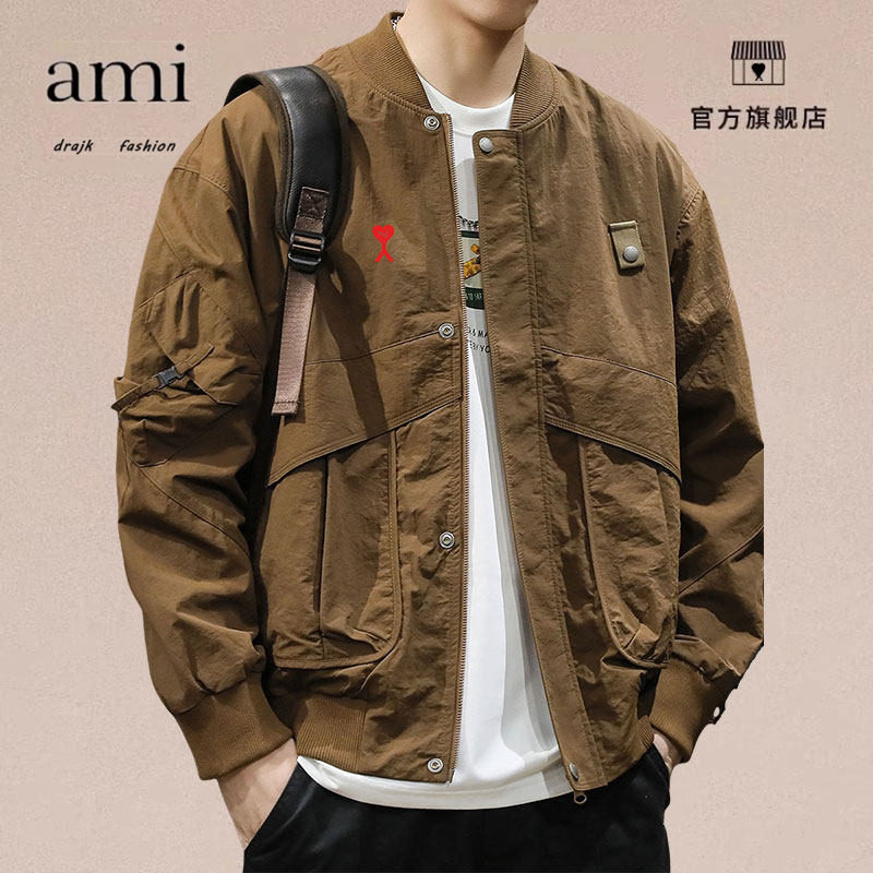 正品AMI DRAJK美式休闲夹克男外套秋季新款工装大码棒球领衣服