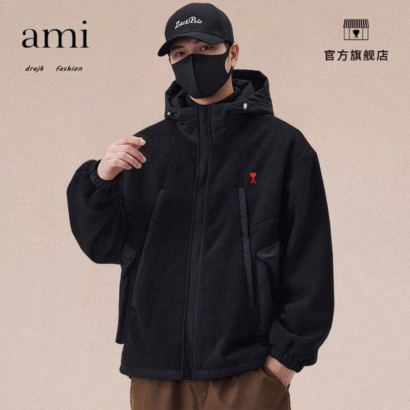 正品AMI DRAJK颗粒绒外套冬季休闲连帽宽松羊羔绒夹克男加厚棉服,男装,棉衣,淘宝优惠券,粉丝福利购,淘宝优惠卷