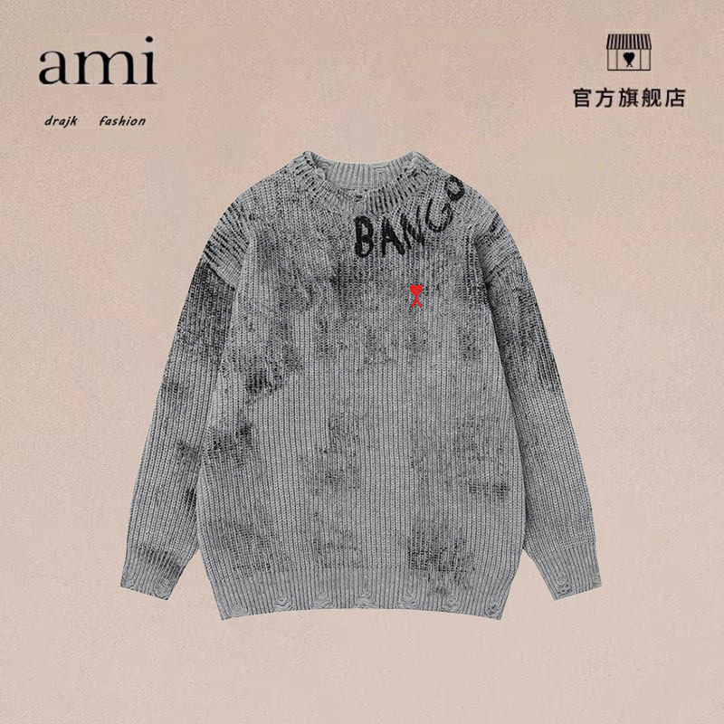 正品AMI DRAJK美式高街vibe风扎染喷绘圆领毛衣男痞帅秋季针织衫,男装,短裤,淘宝优惠券,粉丝福利购,淘宝优惠卷