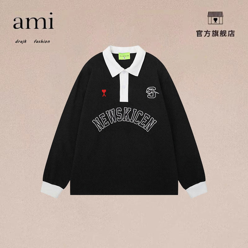 正品AMI DRAJK日系学院风刺绣长袖POLO衫男休闲百搭撞色翻领上衣,男装,短裤,淘宝优惠券,粉丝福利购,淘宝优惠卷