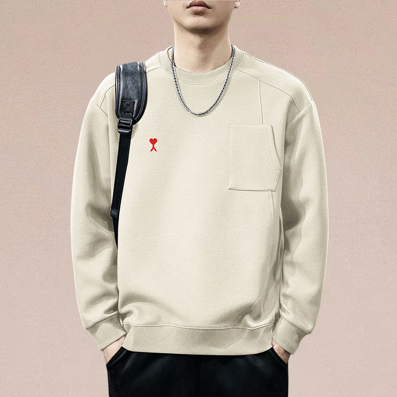 正品AMI DRAJK重磅圆领套头卫衣男宽松大吗拼接休闲上衣外套潮