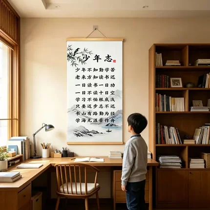 新版少年志励志书法家训家规实木挂画书房客厅居家饰品装饰画
