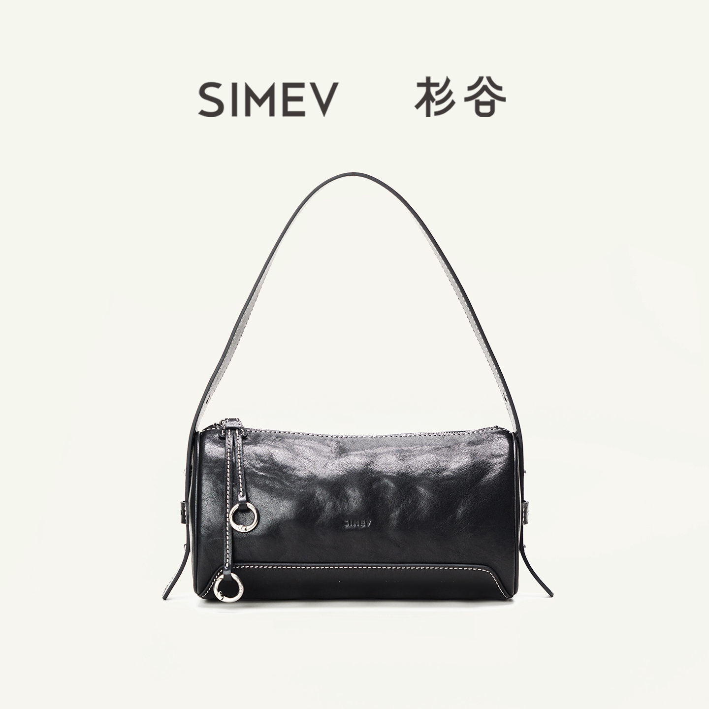 SIMEV杉谷黑色头层牛皮手提包包图片