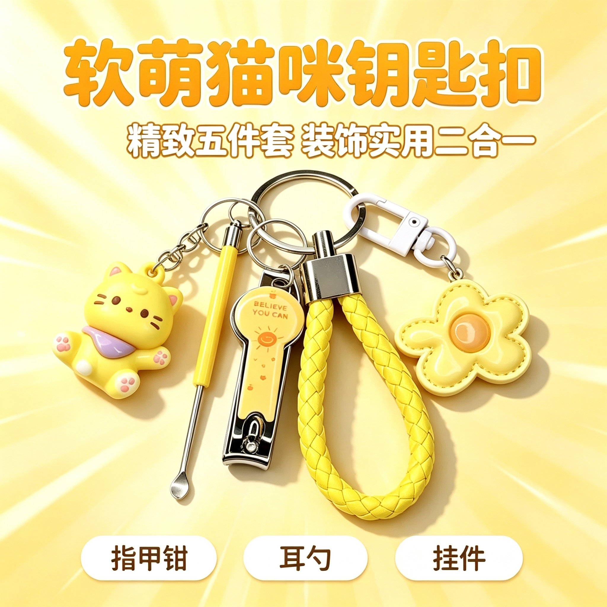 卡通花朵可爱钥匙扣套装