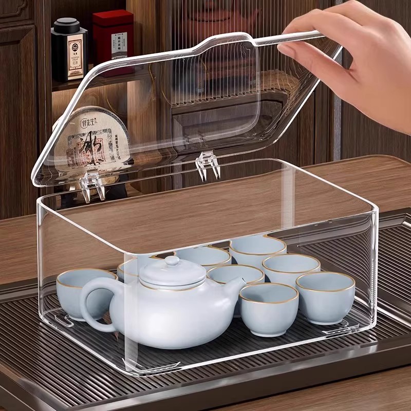 茶具收纳盒带盖防尘透明茶几