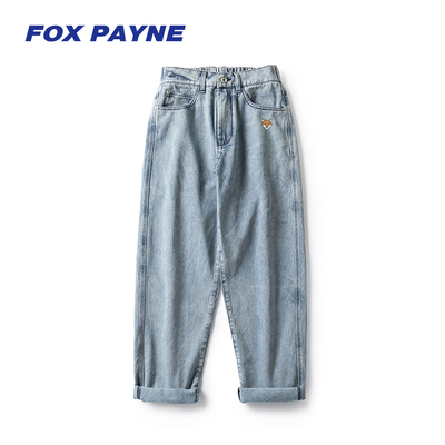 英国FOX PAYNE小狐狸纯棉直筒老爹牛仔裤男硫酸铜穿搭春春季宽