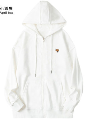 英国FOX PAYNE小狐狸白色310g重磅毛圈布连帽卫衣男士宽松拉链开