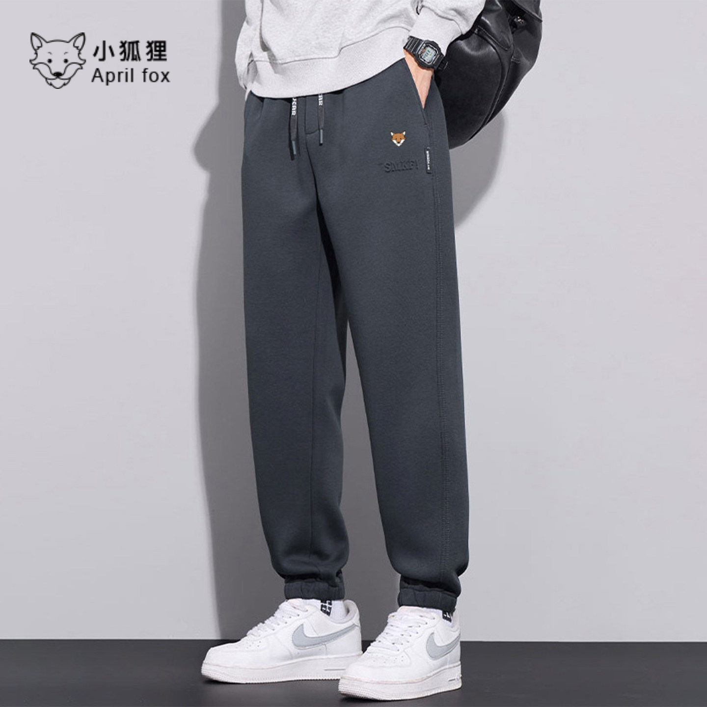 英国小狐狸男士休闲裤2025秋冬新款宽松加绒哈伦束脚美式卫裤运动