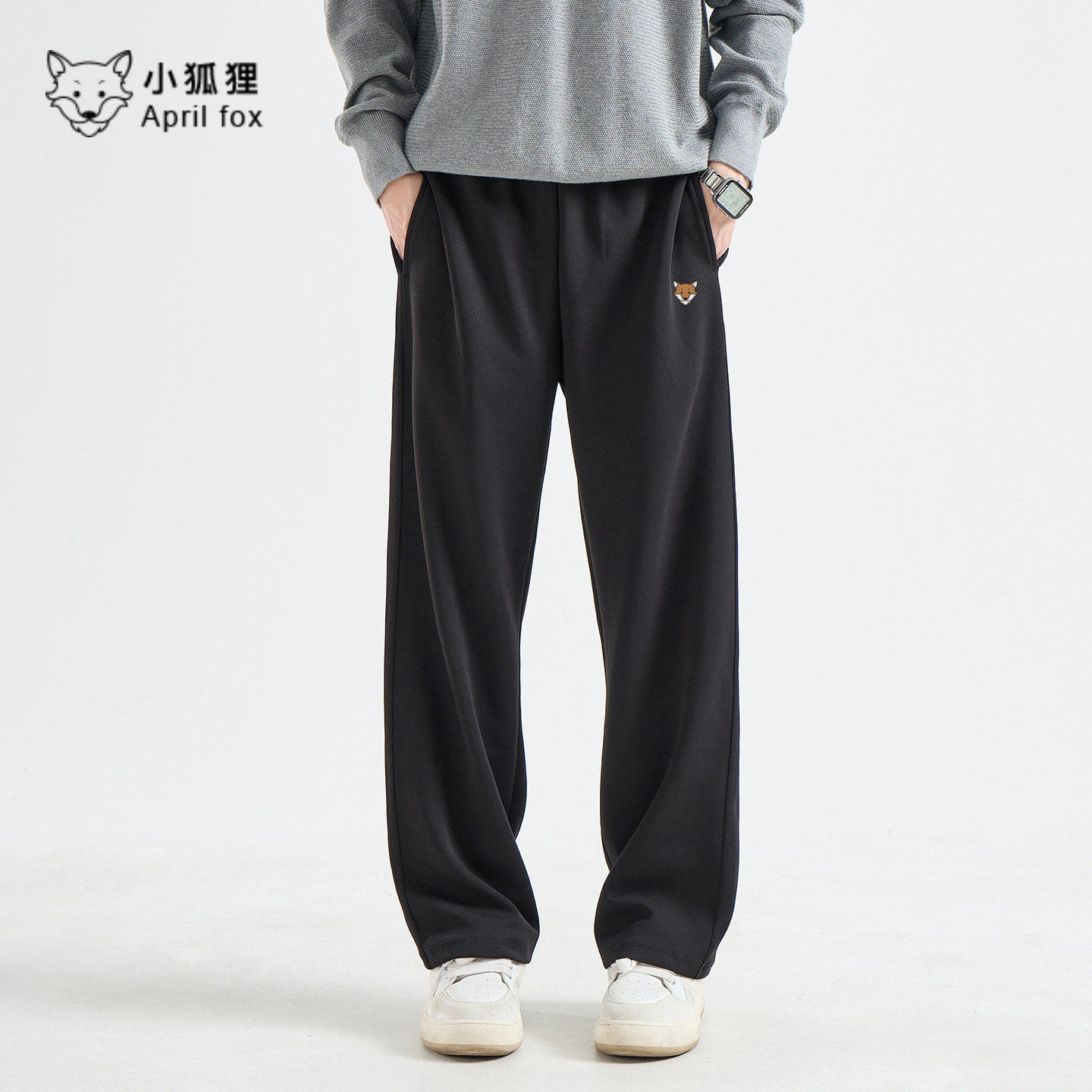 英国小狐狸美式休闲直筒卫裤男士2025年新款秋冬季加绒加厚垂感长