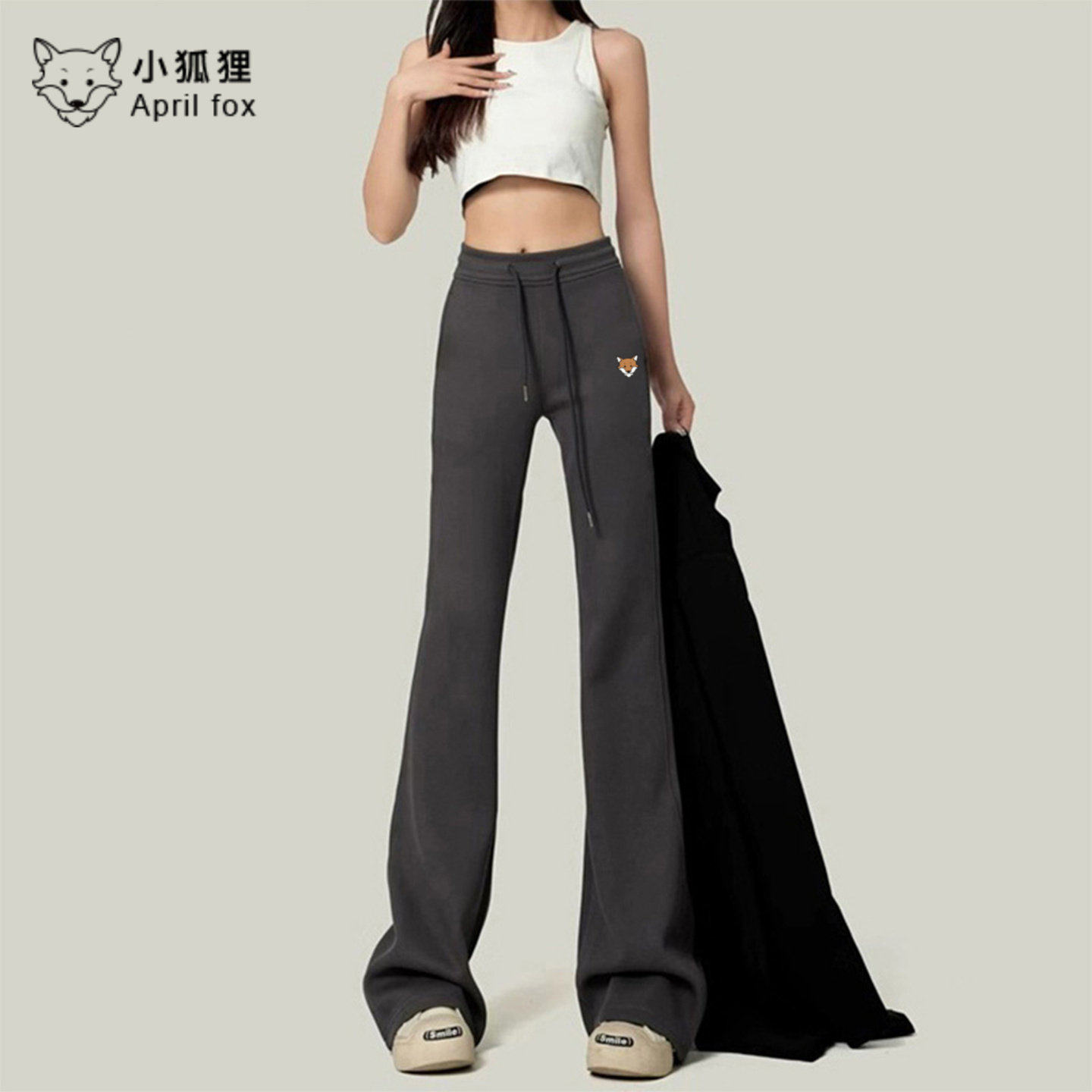 英国April Fox小狐狸美式复古灰色休闲裤女夏薄款运动休闲长裤