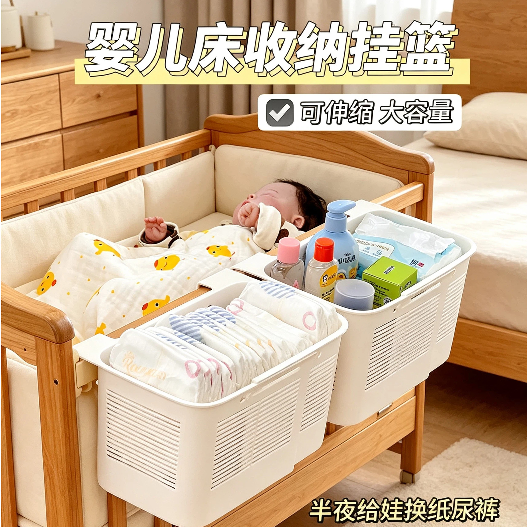 宝宝爬爬垫围栏收纳挂篮婴儿床挂图片