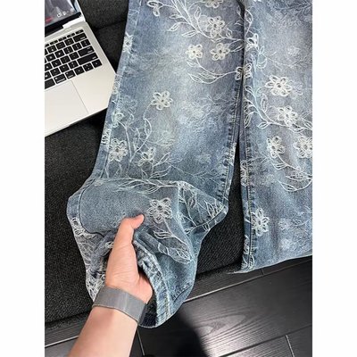 高级感提花裤子男士休闲裤春秋季2025新款潮牌痞帅男裤直筒弯刀裤