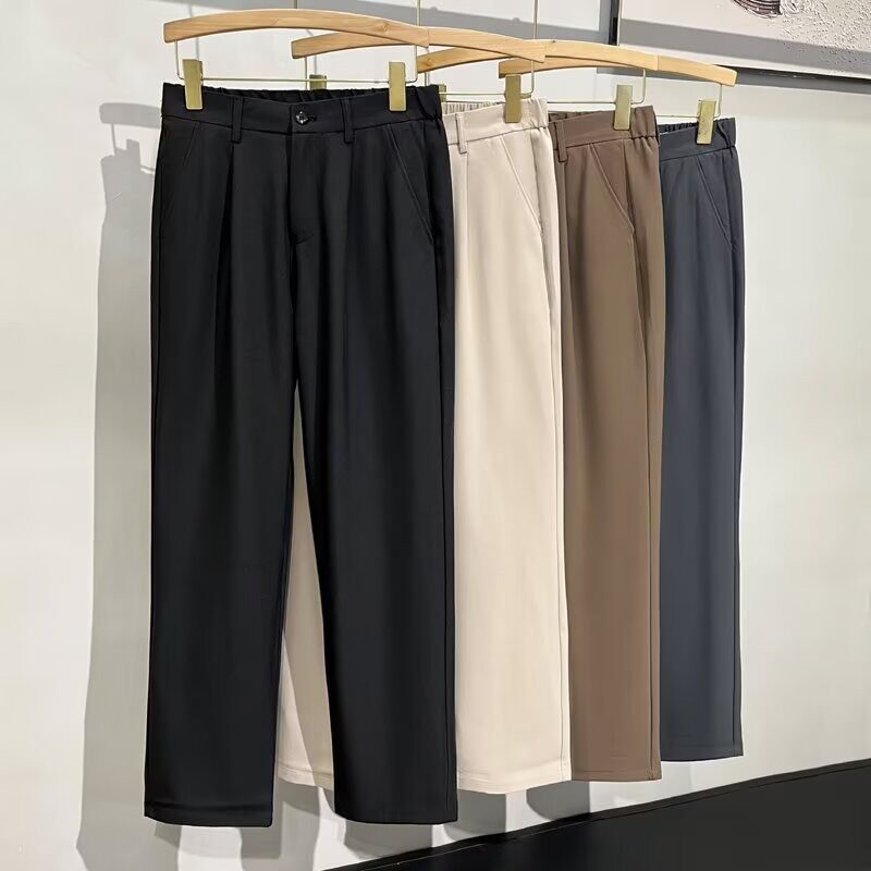 秋冬款直筒休闲裤男宽松阔腿垂感西裤黑色西装裤子男百搭长裤