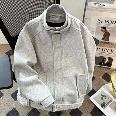 P63自家图9926 毛呢绑带外套有腰带浅灰色M到2XL