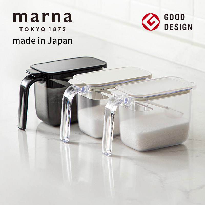 MARNA日本进口按键式调料盒厨房调味品佐料盐一按即开带勺调味罐