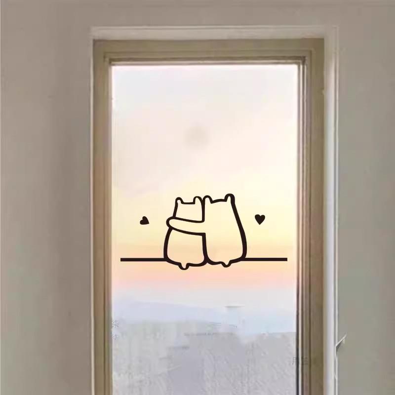 猫咪爱的背影个性简笔画卧室房门厨房玻璃门窗店铺背景墙面贴纸
