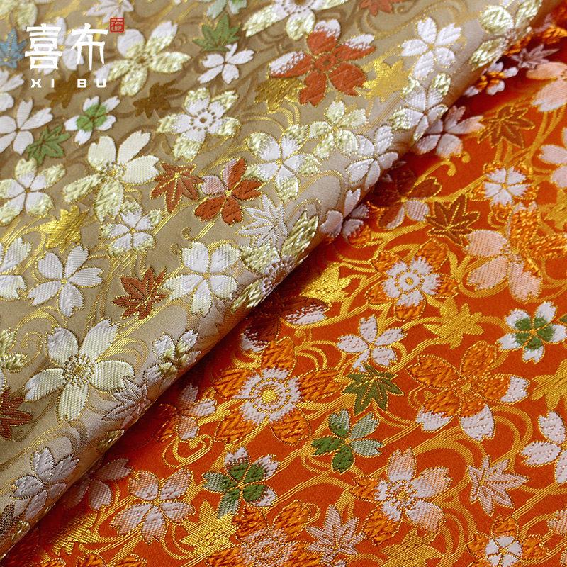 秋枫叶西阵织金襕装饰和服娃衣面和风手帐袋茶垫织物腰带香包布料