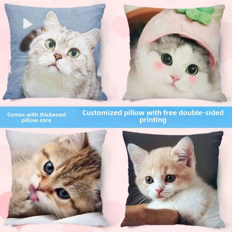 可爱小猫咪抱枕双面定制萌宠物动物靠枕垫头沙发客厅汽车呆萌午睡