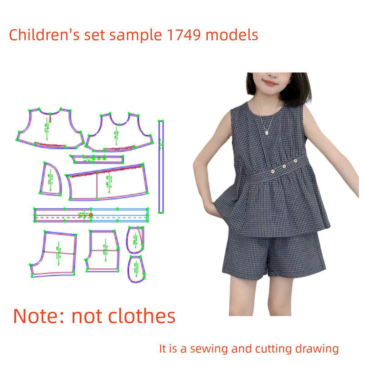 DIY服装纸样裁剪图1749款女中大童宽松格子套装样板图11设计制作