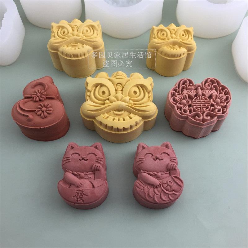 年年有余发财猫中式醒狮子硅胶模具车载熏香石膏装饰手工模具