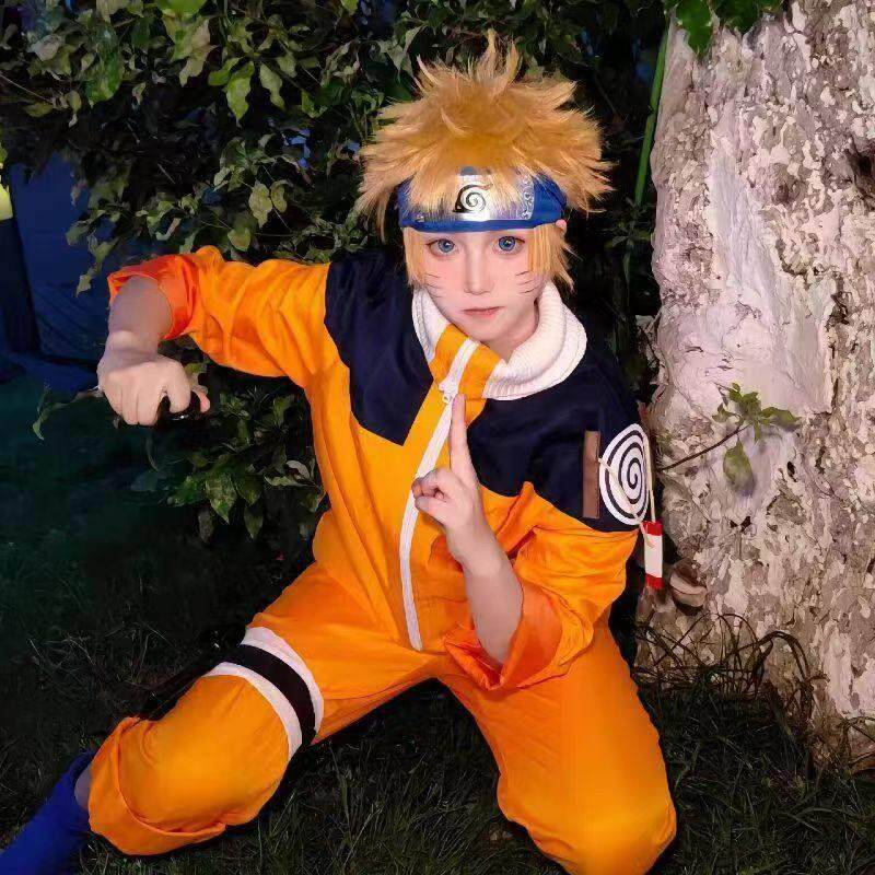 鸣人cos服幼年火影忍者漩涡鸣人儿童少年衣服一代服装护额套装