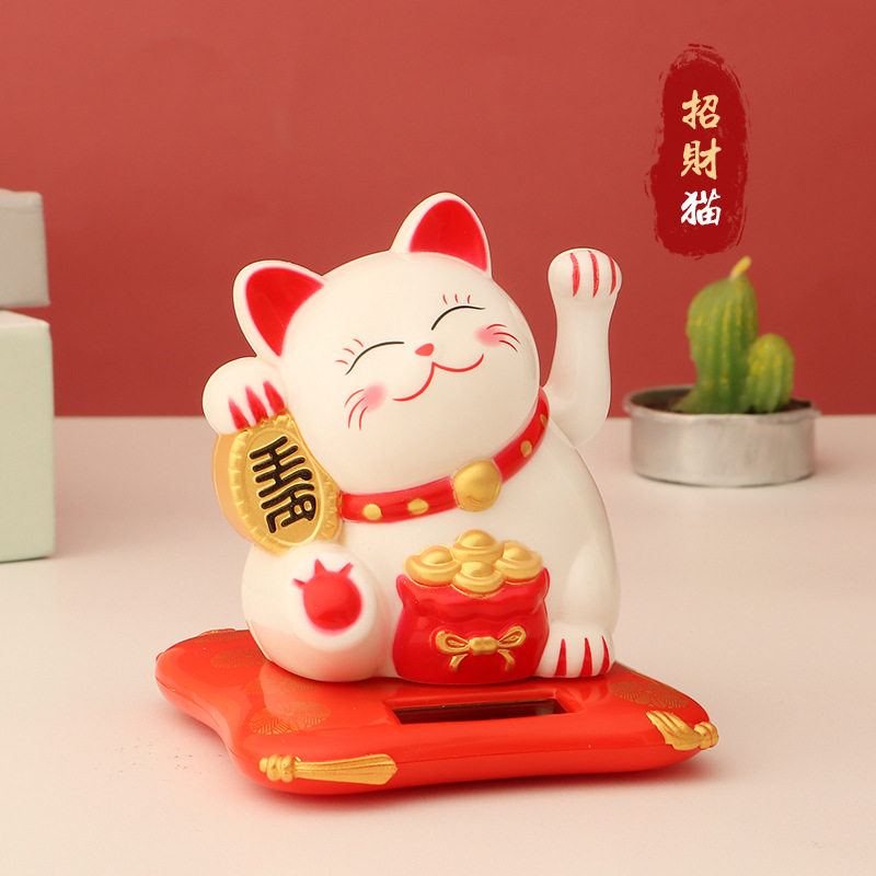 2.5寸中日文太阳能摇手招财猫 抓物机汽车装饰品蛋糕烘培摆件年货