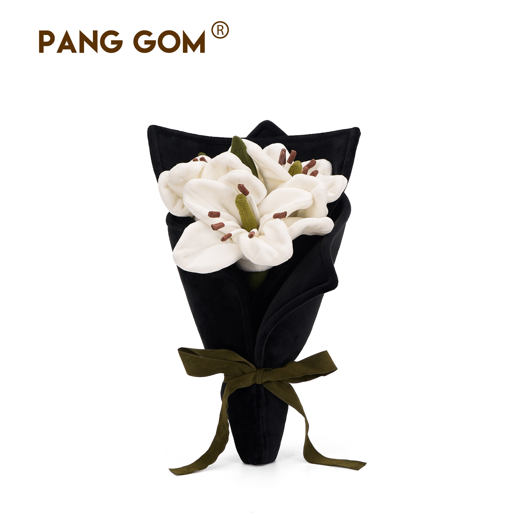 PANG GOM百合手捧花束毛绒玩偶公仔仿真花创意结婚表白情人节礼物