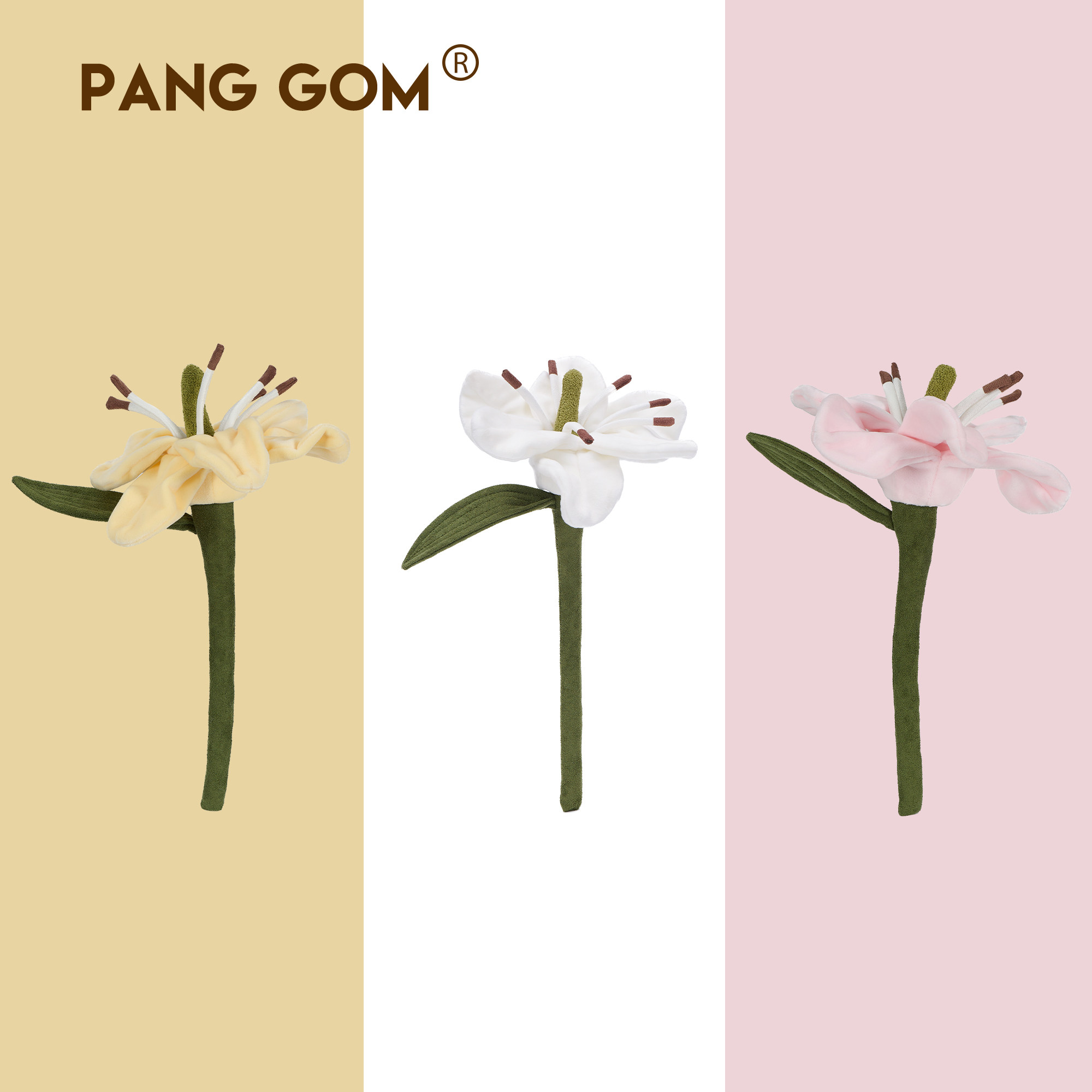 PANG GOM百合花束毛绒玩偶公仔仿真花创意结婚表白情人节礼物玩具
