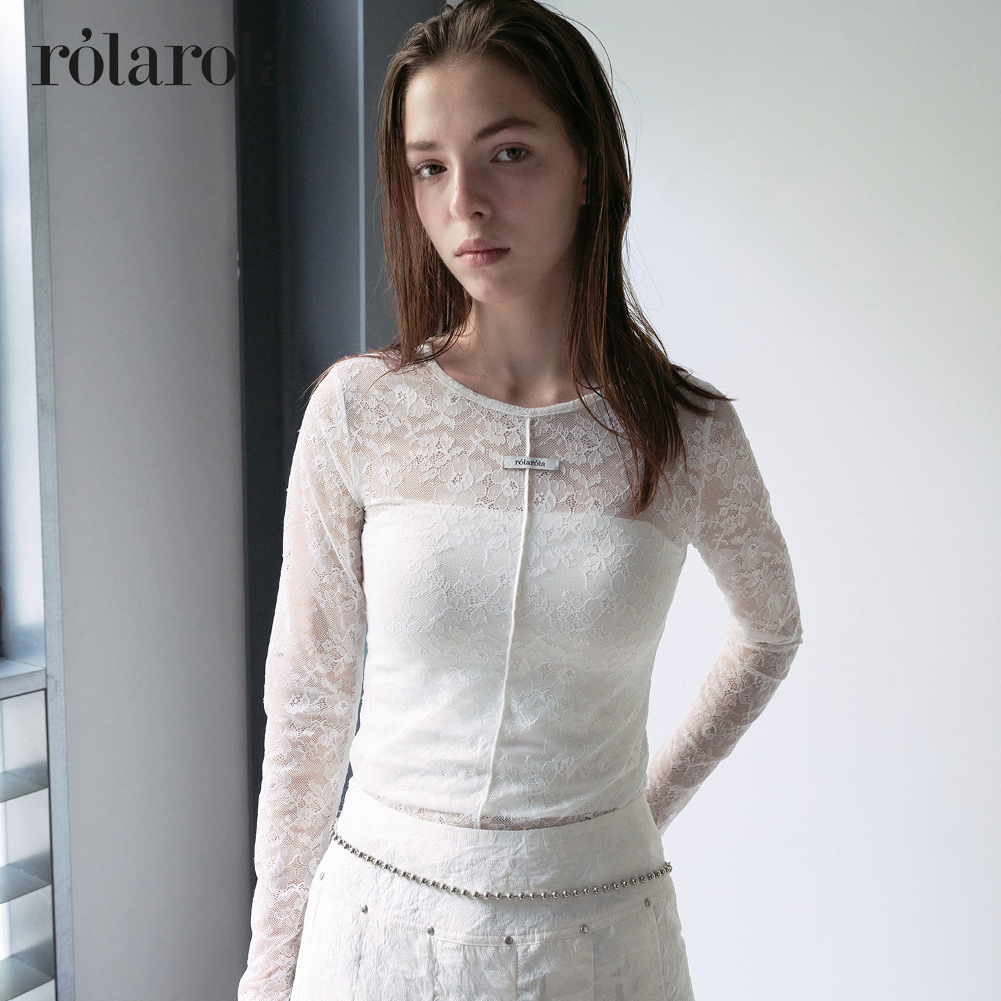 ROLAROLA25年秋季新款蕾丝镂空长袖T恤女修身显瘦打底衫上衣叠穿