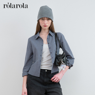 ROLAROLA26年新品学院风格纹衬衫女长袖修身设计感春季开衫上衣