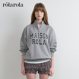 [张元英同款]rolarola26年新校园风半拉链立领卫衣宽松春季套头衫