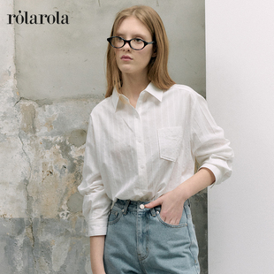 [张元英同款]ROLAROLA25年秋款长袖衬衫女欧美简约宽松条纹衬衣