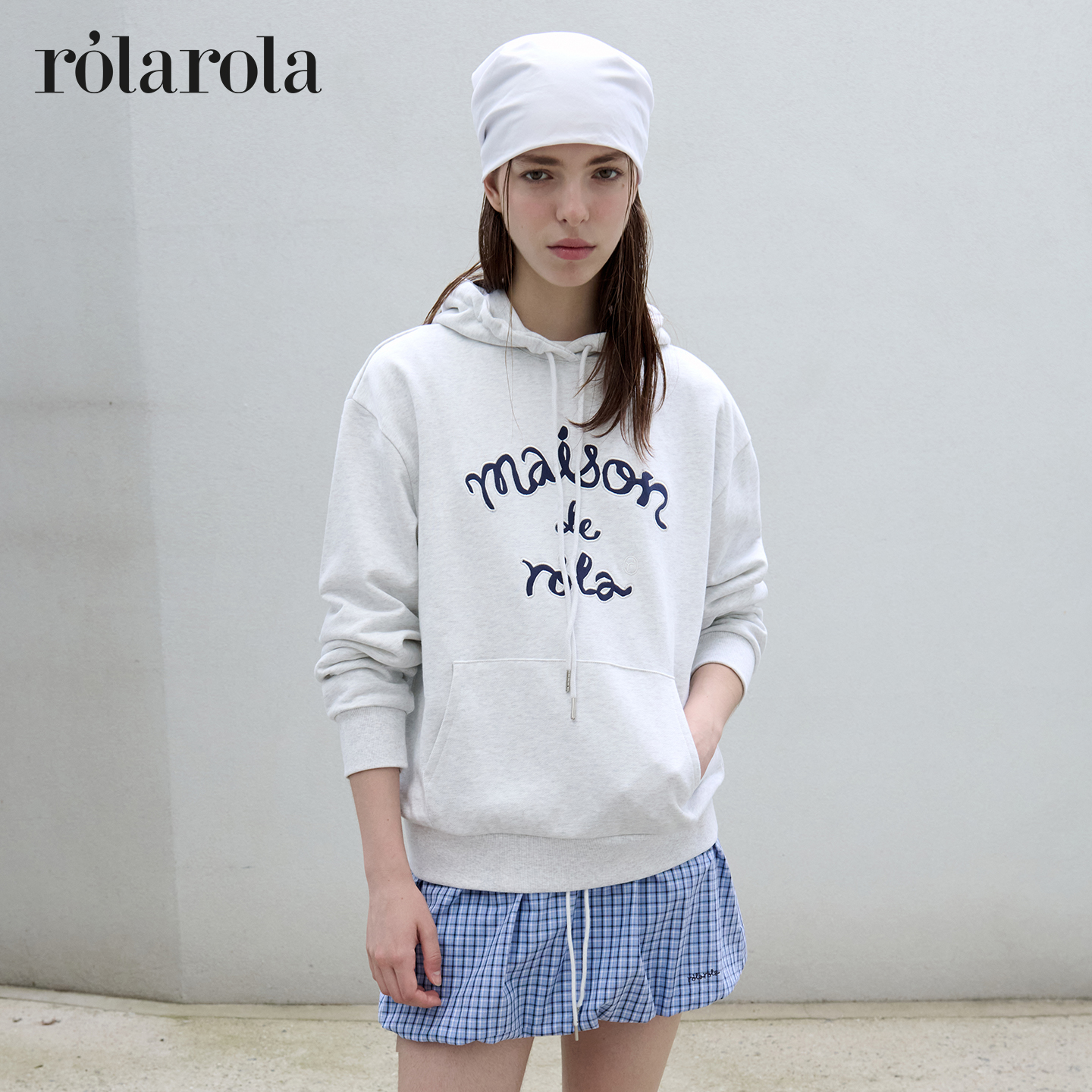 [张元英同款]ROLAROLA25年秋季新款连帽字母刺绣卫衣女宽松休闲