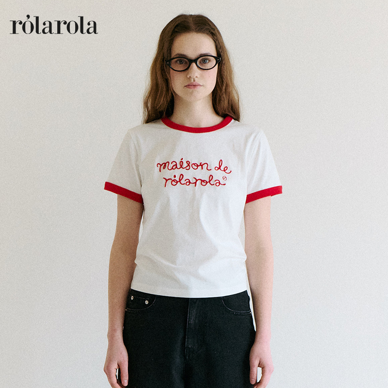 [张元英徐永恩同款]ROLAROLA25年夏短袖美式复古修身百搭T恤刺绣