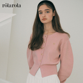 温柔学院风短款 系扣毛衣上衣 ROLAROLA泡泡袖 针织开衫 张元 英同款