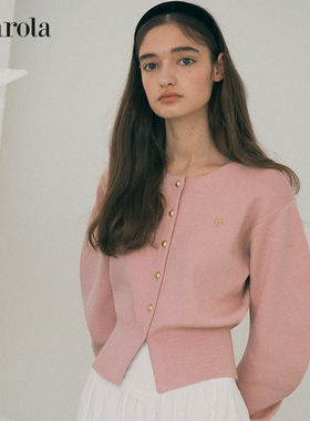 [张元英同款]ROLAROLA泡泡袖针织开衫温柔学院风短款系扣毛衣上衣
