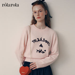 甜美字母刺绣短款 ROLAROLA羊毛针织衫 英同款 套头毛衣内搭女 张元