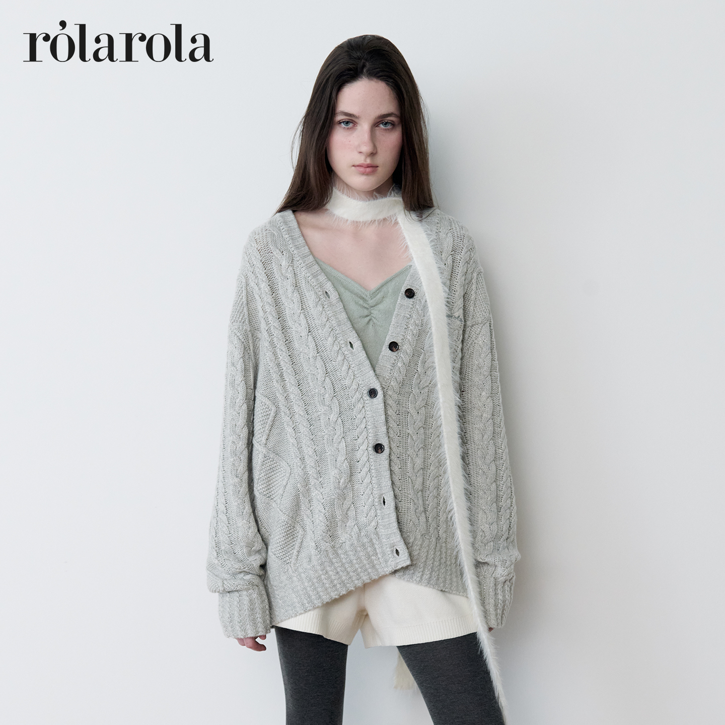 ROLAROLA25年冬羊毛慵懒风针织开衫宽松休闲百搭长袖上衣外套女