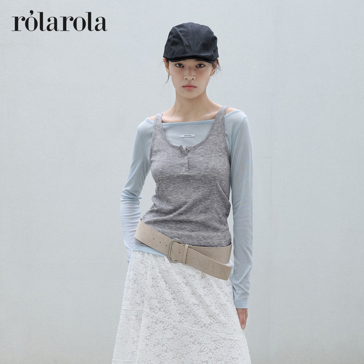 [张元英同款]ROLAROLA25年秋季新款两件套吊带T恤套装女修身长袖