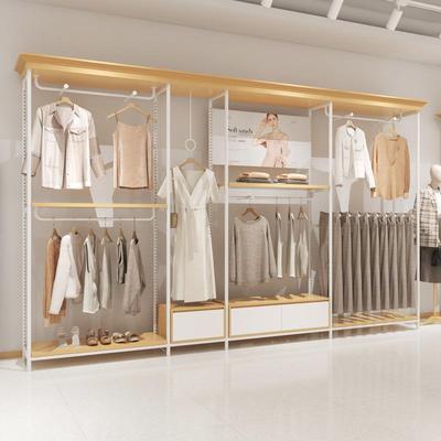 女装店货架展示架落地式挂衣架靠墙服装店陈列架吊架实木衣服架子