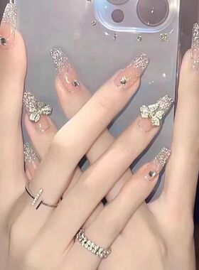 A-519手工蝴蝶结钻纯欲美甲高级成品甲片爆闪假指甲贴片
