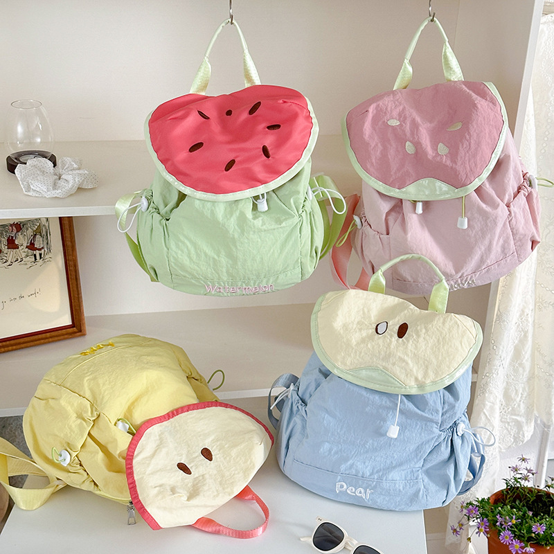 彩色多巴胺男女童双肩包夏季小清新宝宝水果书包个性抽绳儿童背包