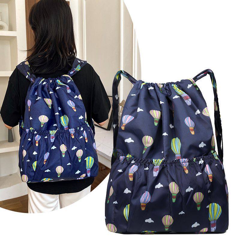 抽绳简约双肩包女尼龙束口袋大容量妈咪百搭运动轻便旅游