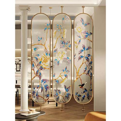定制手工珐琅玻璃屏风隔断卧室入口客厅入口门卧室隔断装饰