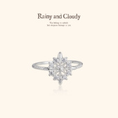Rainy and Cloudy刺绣管珠｜十字星锆石戒指秋冬雪花四芒星戒指银