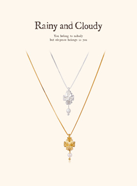 Rainy and Cloudy十字褶｜悬珠项链施家珍珠项链 925银复古项链