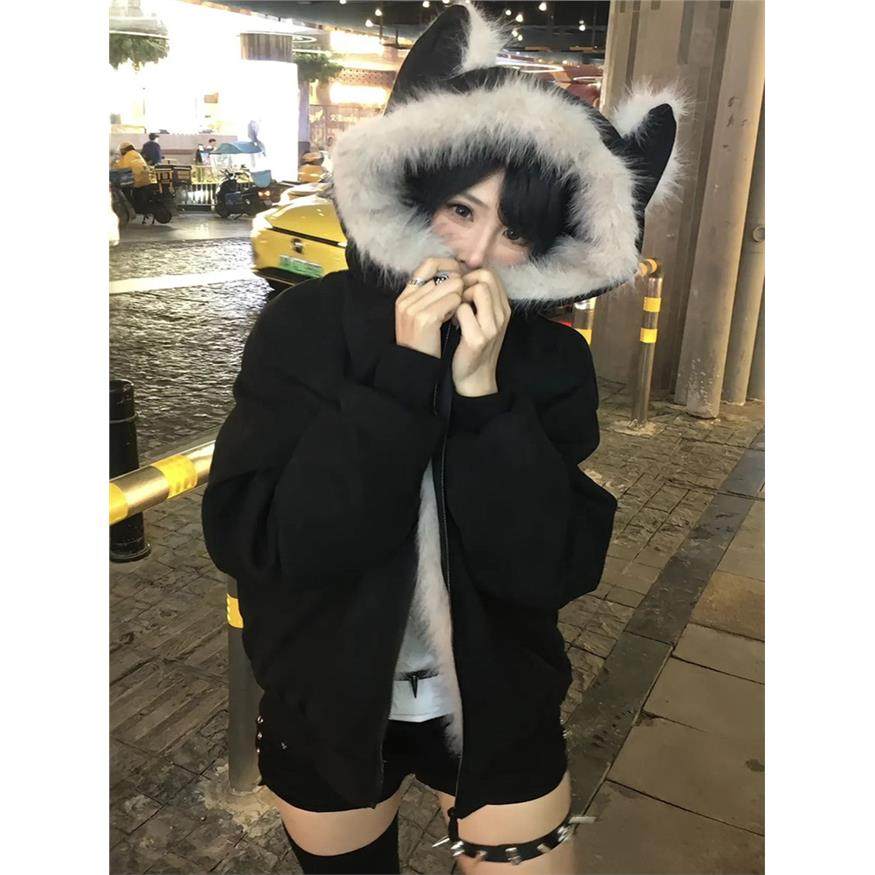 棉服女款2025新款猫耳朵座山雕加绒加厚夹棉外套棉衣麂皮冬季棉袄