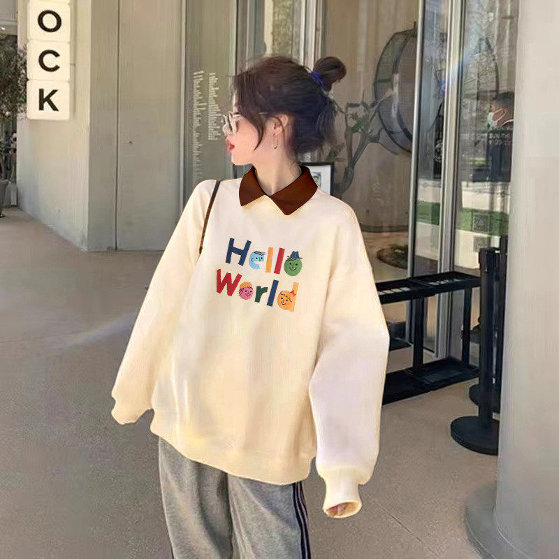 欧货杏色polo领卫衣女春秋薄款2025冬新款宽松卡通印花撞色外套潮,个性定制/设计服务/DIY,棉服工装,淘宝优惠券,粉丝福利购,淘宝优惠卷